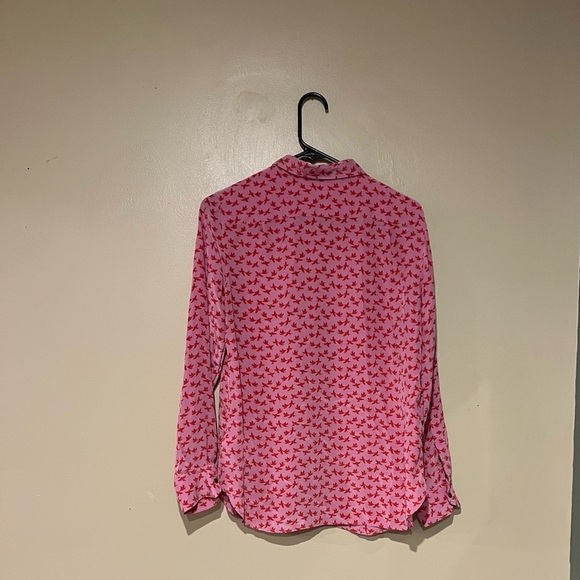 Vintage Fossil Women's 100% Silk Button Up Shirt Pink/Red Bird Print Sz. Medium - Picture 4 of 8